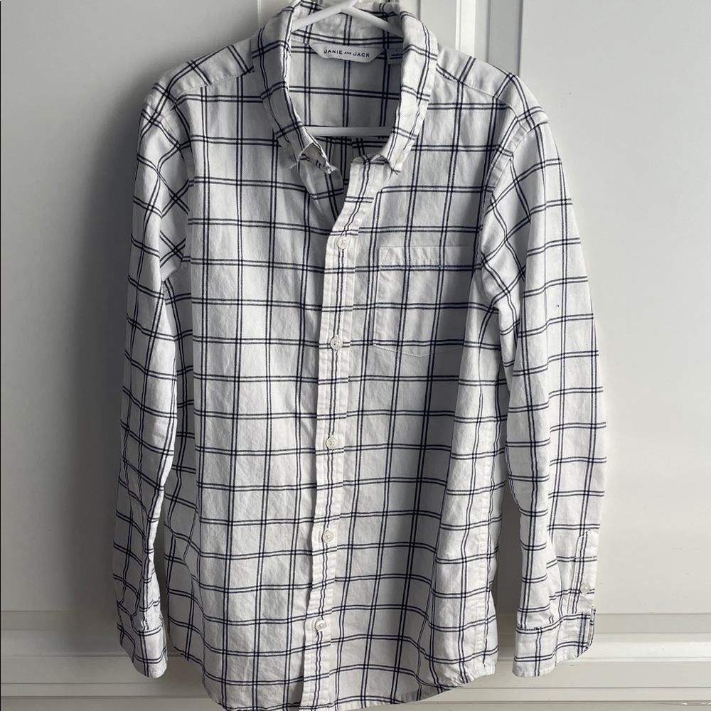 Janie and jack boys size 8 dress white shirt with dark navy stripe.